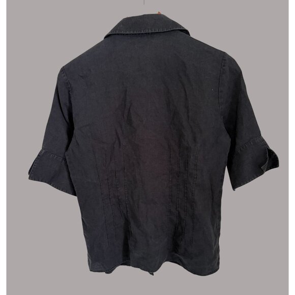 Lafayette 100% Linen Black Button-Down Shirt Size 6 Short Sleeve Lightweight Chi - Picture 7 of 7